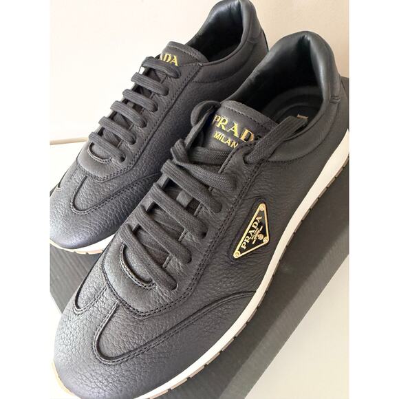 Prada Milano Black leather Sneakers Leather Men Shoes Size 10.5 NEW $1225 SRP